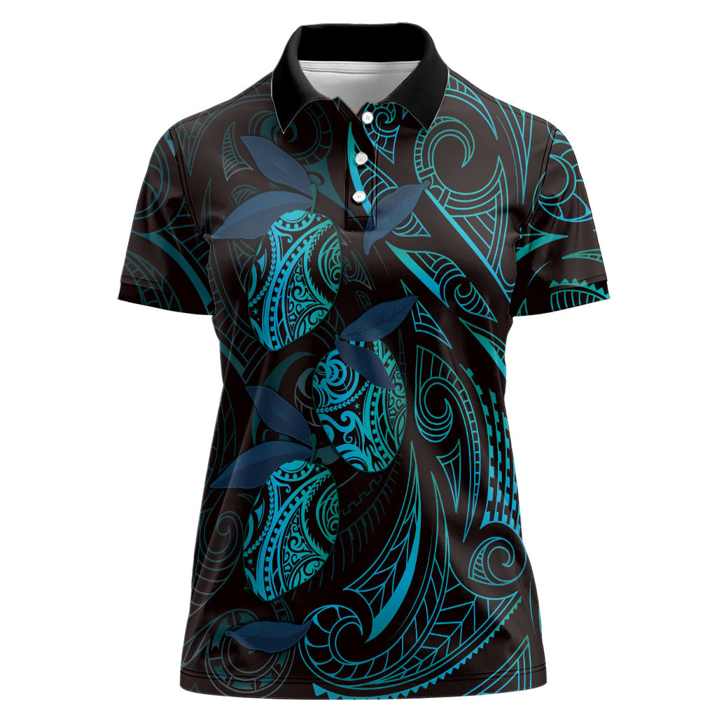 Hawaiian Mango Tribal Tattoo Women Polo Shirt Teal Pacific Traditional Pattern LT9 Female Teal - Polynesian Pride