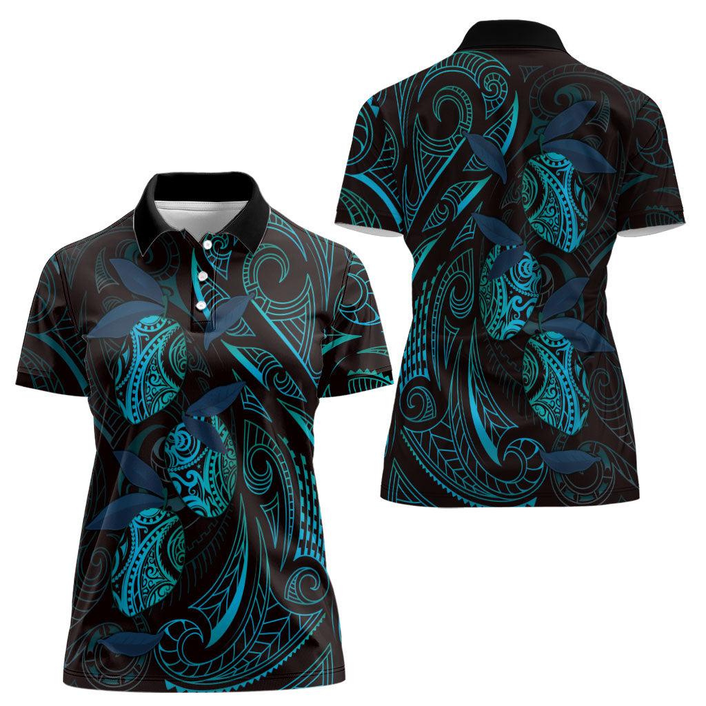 Hawaiian Mango Tribal Tattoo Women Polo Shirt Teal Pacific Traditional Pattern LT9 - Polynesian Pride