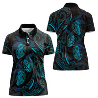 Hawaiian Mango Tribal Tattoo Women Polo Shirt Teal Pacific Traditional Pattern LT9 - Polynesian Pride