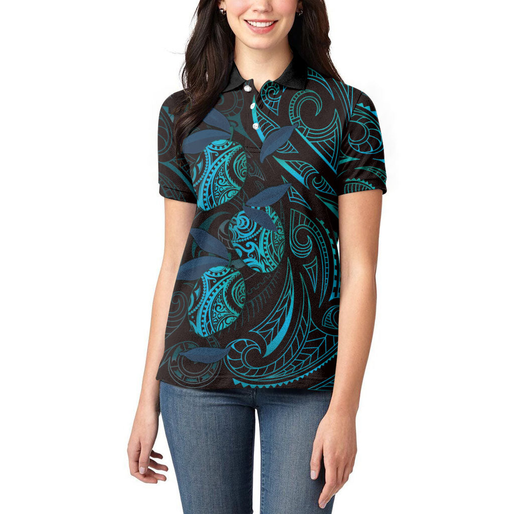 Hawaiian Mango Tribal Tattoo Women Polo Shirt Teal Pacific Traditional Pattern LT9 - Polynesian Pride
