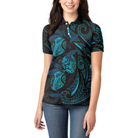 Hawaiian Mango Tribal Tattoo Women Polo Shirt Teal Pacific Traditional Pattern LT9 - Polynesian Pride