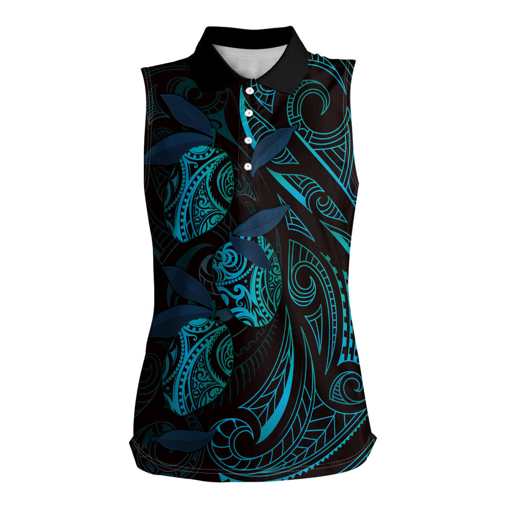 Hawaiian Mango Tribal Tattoo Women Sleeveless Polo Shirt Teal Pacific Traditional Pattern LT9 Female Teal - Polynesian Pride