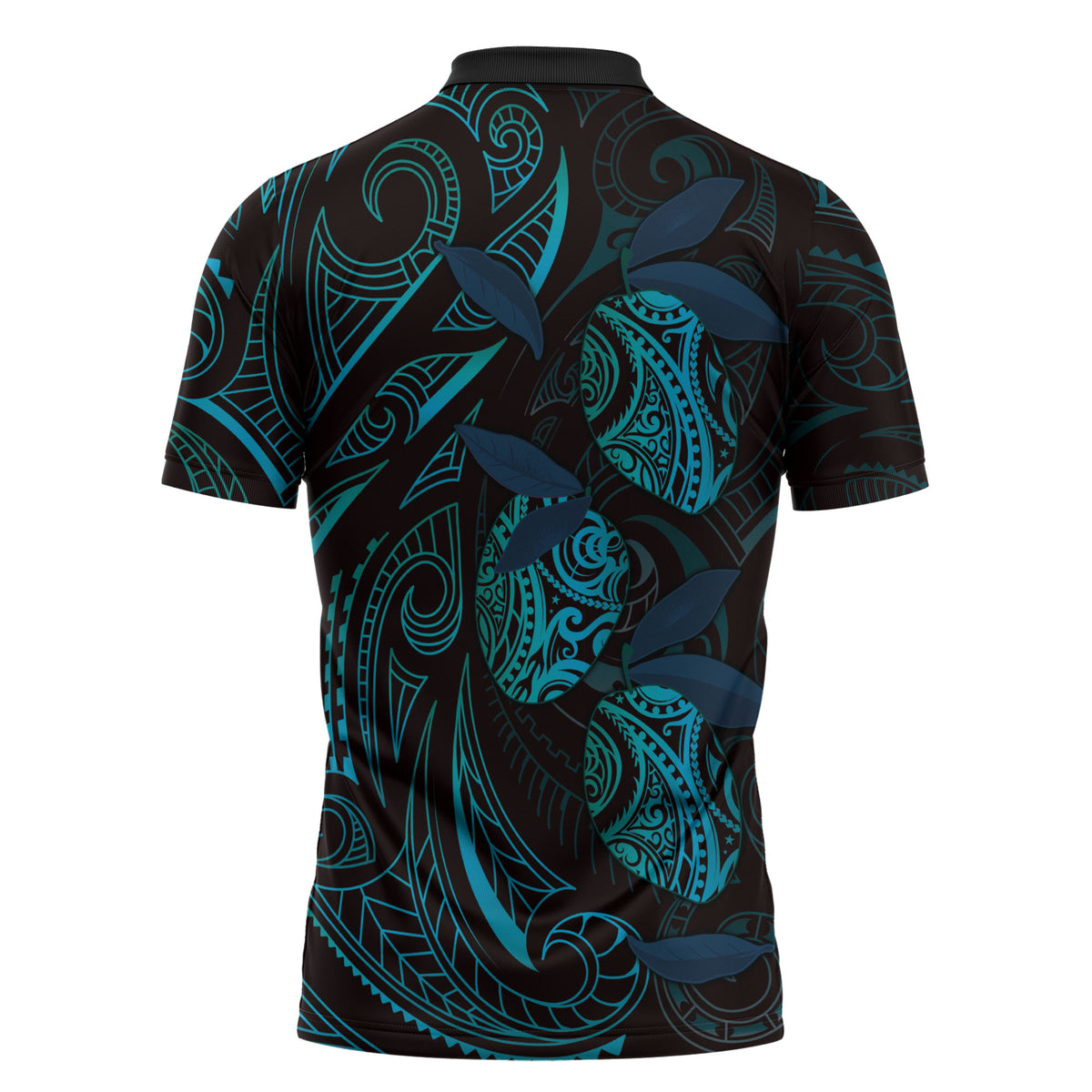 Hawaiian Mango Tribal Tattoo Zipper Polo Shirt Teal Pacific Traditional Pattern LT9 - Polynesian Pride