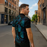 Hawaiian Mango Tribal Tattoo Zipper Polo Shirt Teal Pacific Traditional Pattern LT9 - Polynesian Pride
