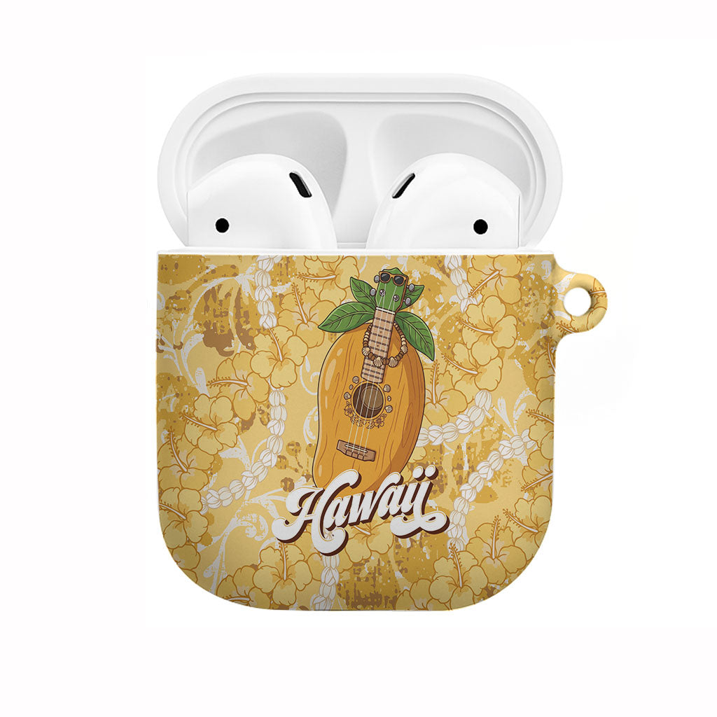 Hawaiian Mango Ukulele AirPods Case Retro Yellow Hibiscus Pikake Lei LT9 Yellow - Polynesian Pride