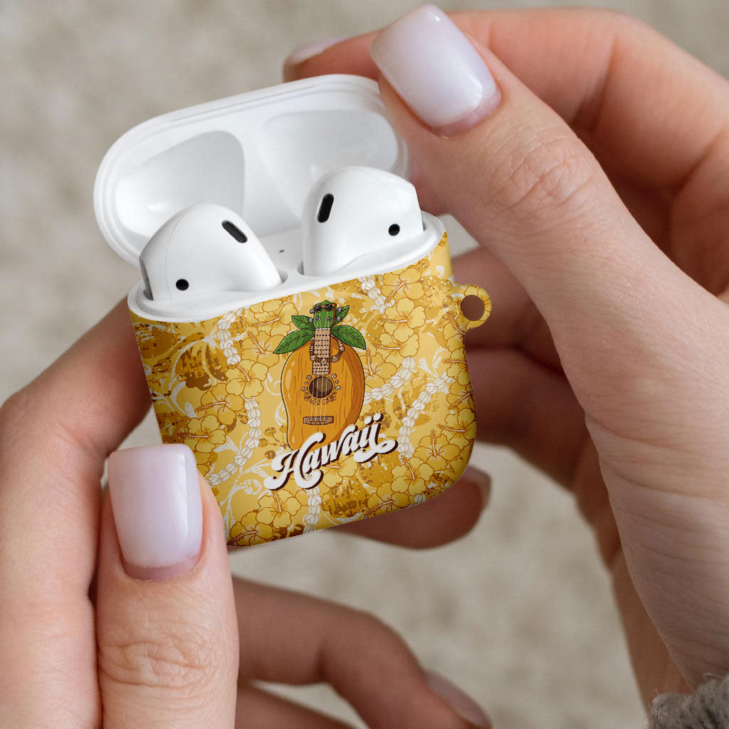 Hawaiian Mango Ukulele AirPods Case Retro Yellow Hibiscus Pikake Lei LT9 - Polynesian Pride