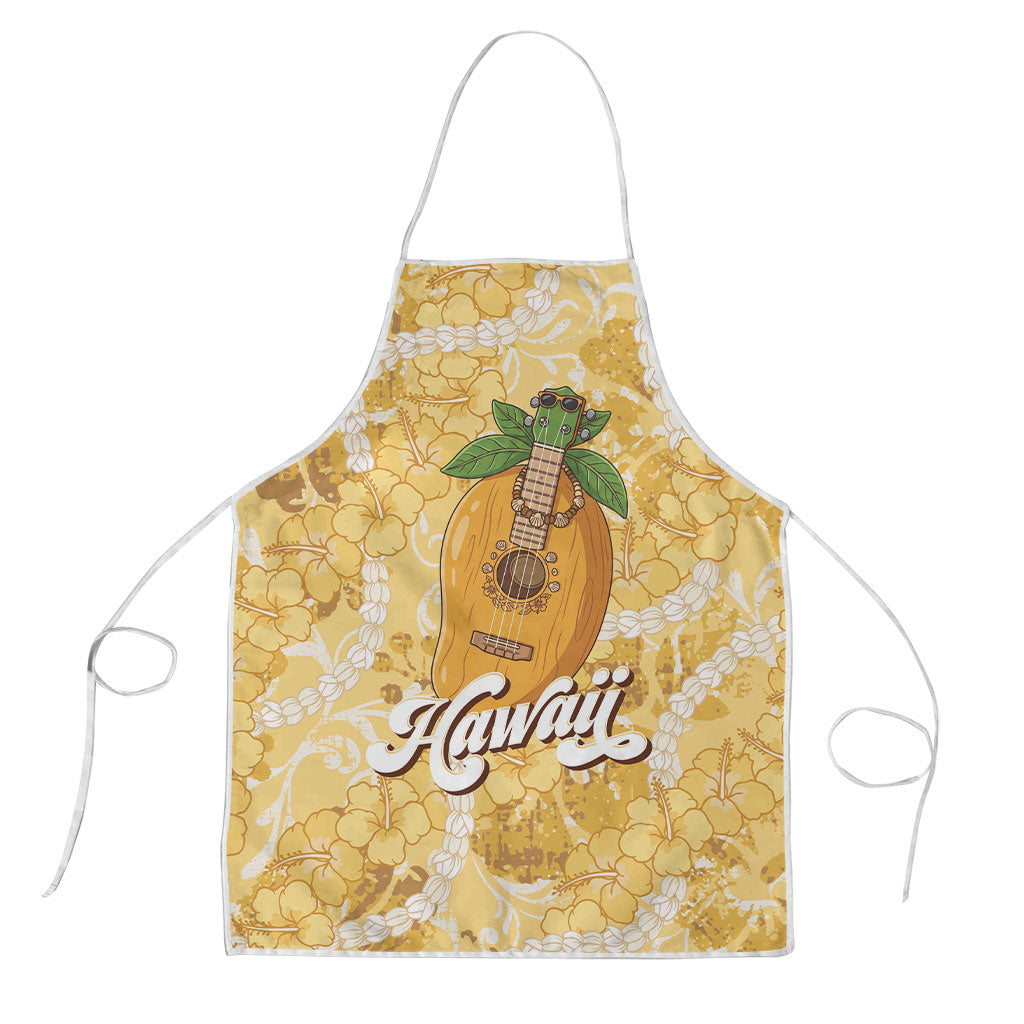 Hawaiian Mango Ukulele Apron Retro Yellow Hibiscus Pikake Lei LT9 Yellow - Polynesian Pride