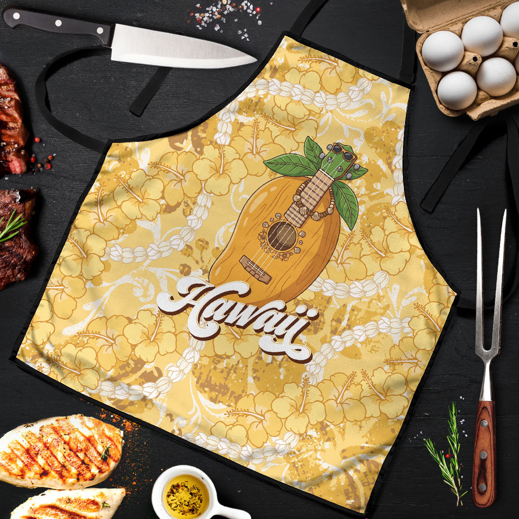 Hawaiian Mango Ukulele Apron Retro Yellow Hibiscus Pikake Lei LT9 Yellow - Polynesian Pride