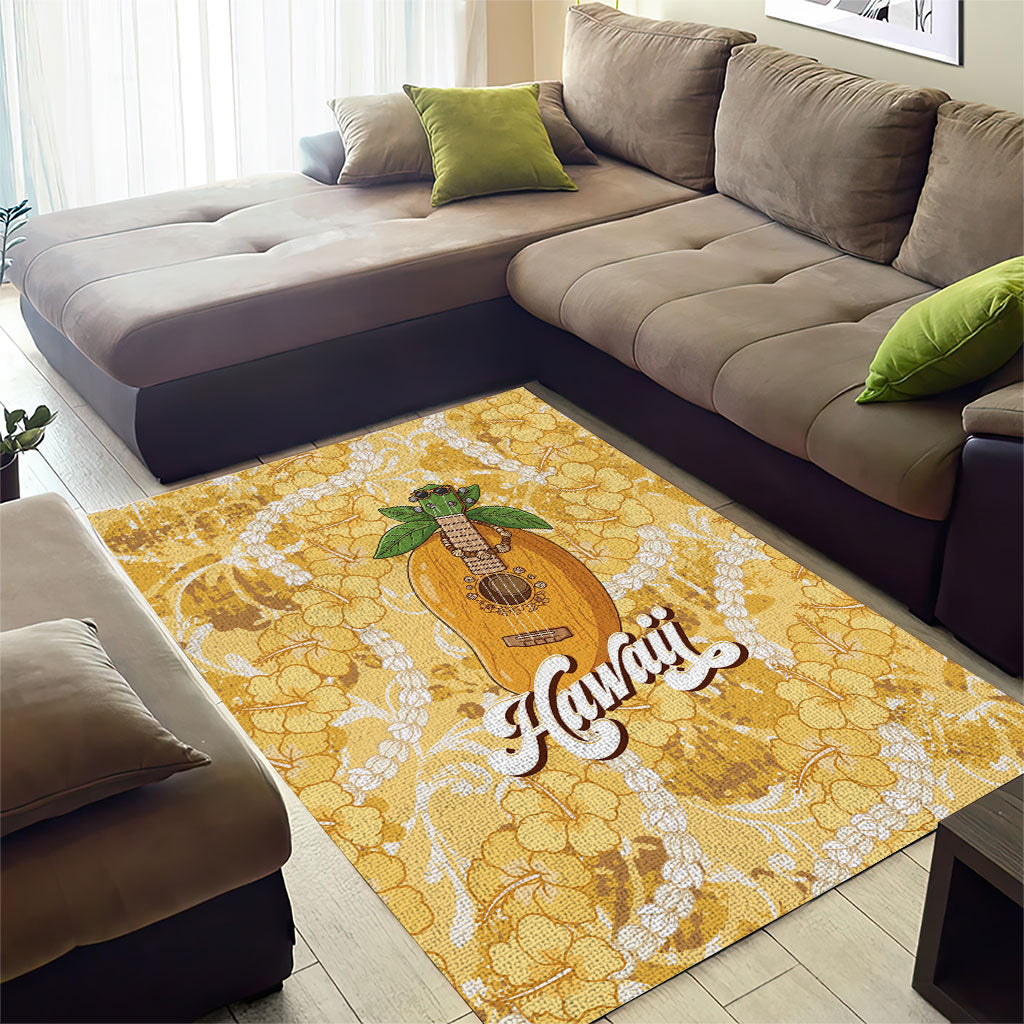 Hawaiian Mango Ukulele Area Rug Retro Yellow Hibiscus Pikake Lei LT9 - Polynesian Pride