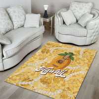 Hawaiian Mango Ukulele Area Rug Retro Yellow Hibiscus Pikake Lei LT9 - Polynesian Pride