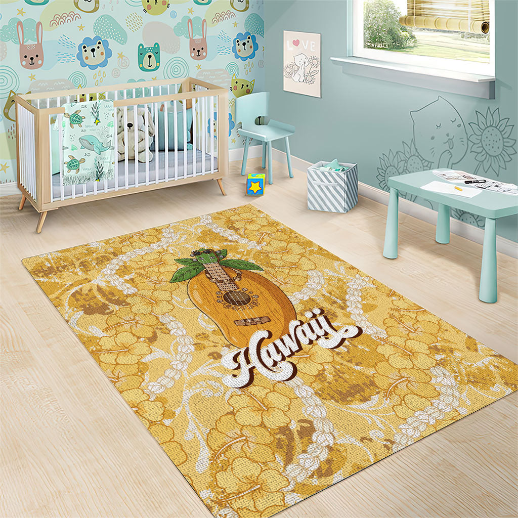 Hawaiian Mango Ukulele Area Rug Retro Yellow Hibiscus Pikake Lei LT9 - Polynesian Pride