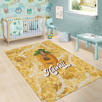 Hawaiian Mango Ukulele Area Rug Retro Yellow Hibiscus Pikake Lei LT9 - Polynesian Pride