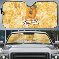 Hawaiian Mango Ukulele Auto Sun Shade Retro Yellow Hibiscus Pikake Lei LT9 Yellow - Polynesian Pride