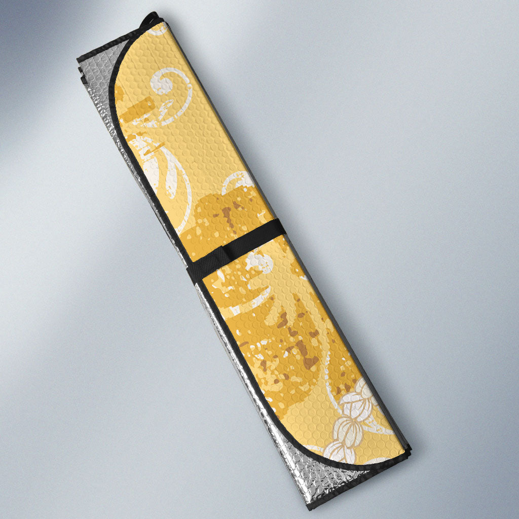 Hawaiian Mango Ukulele Auto Sun Shade Retro Yellow Hibiscus Pikake Lei LT9 - Polynesian Pride