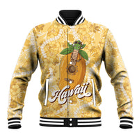 Hawaiian Mango Ukulele Baseball Jacket Retro Yellow Hibiscus Pikake Lei LT9 Unisex Yellow - Polynesian Pride