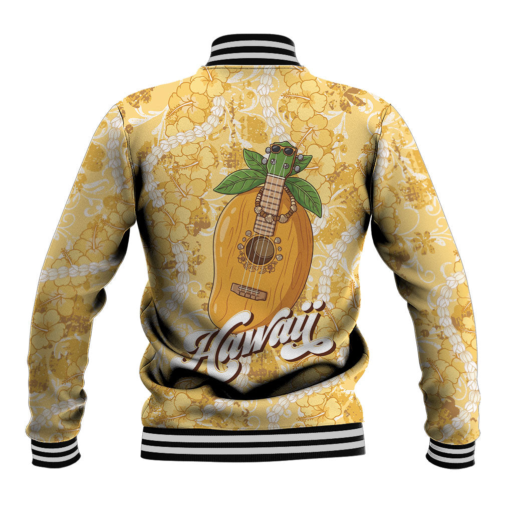 Hawaiian Mango Ukulele Baseball Jacket Retro Yellow Hibiscus Pikake Lei LT9 - Polynesian Pride