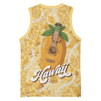 Hawaiian Mango Ukulele Basketball Jersey Retro Yellow Hibiscus Pikake Lei LT9 - Polynesian Pride