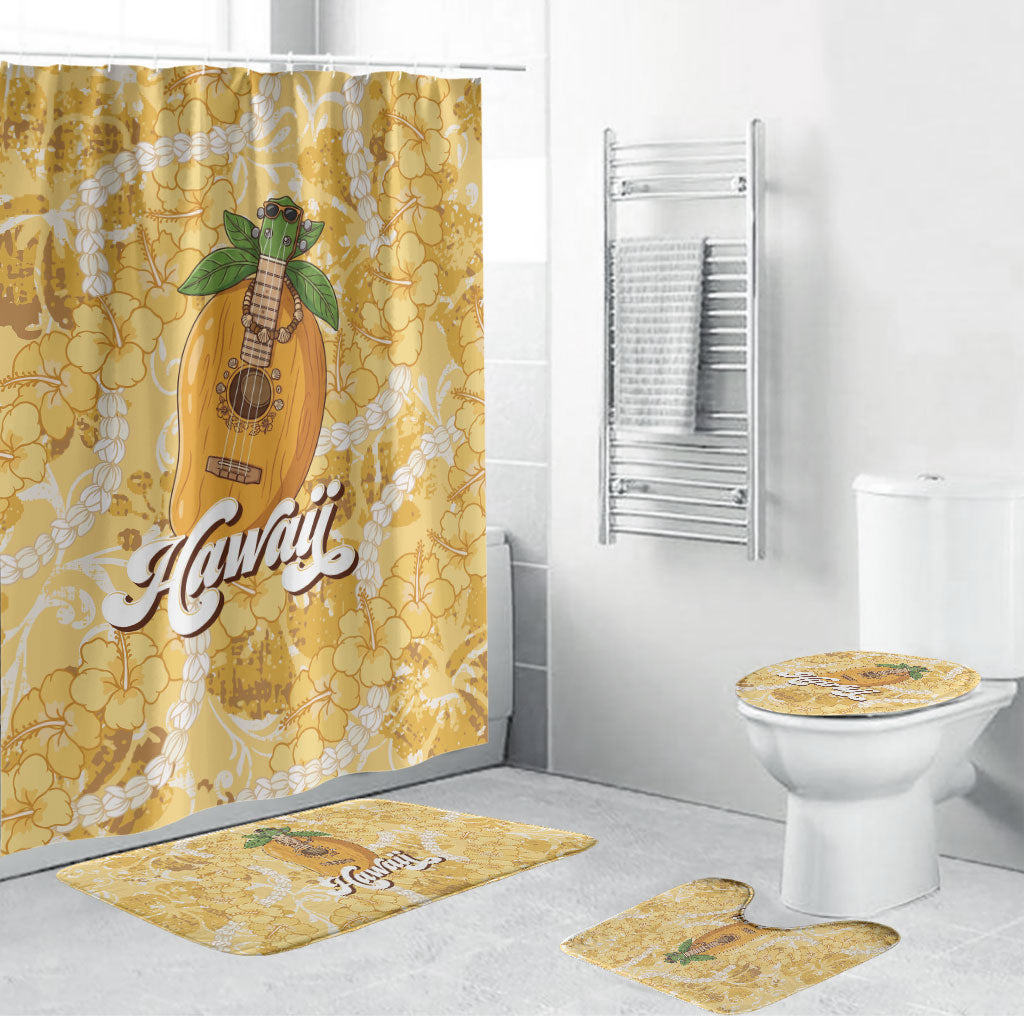 Hawaiian Mango Ukulele Bathroom Set Retro Yellow Hibiscus Pikake Lei LT9 Bathroom Set (4 pcs) Yellow - Polynesian Pride