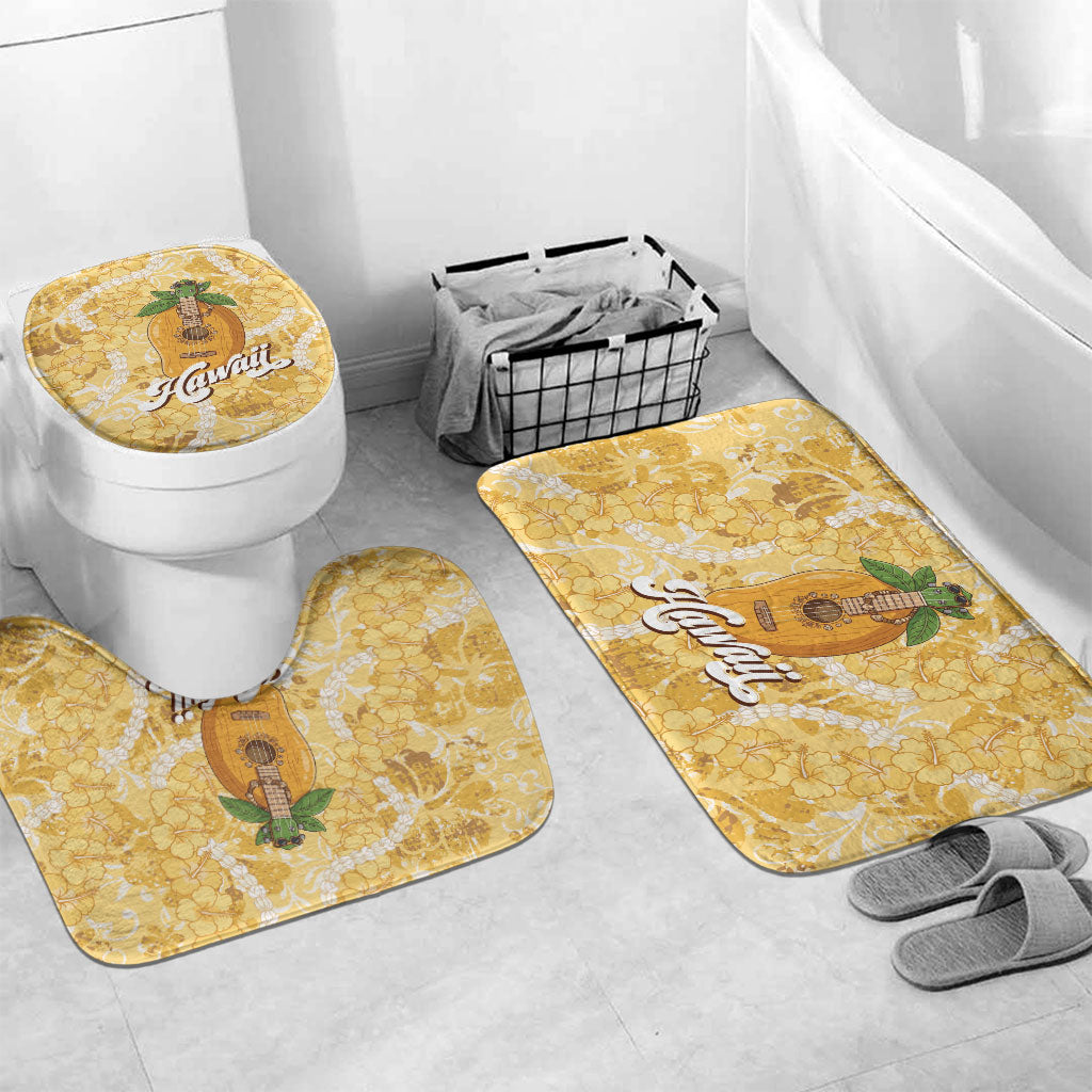 Hawaiian Mango Ukulele Bathroom Set Retro Yellow Hibiscus Pikake Lei LT9 Mat Set Only (3 pcs) One Size Yellow - Polynesian Pride