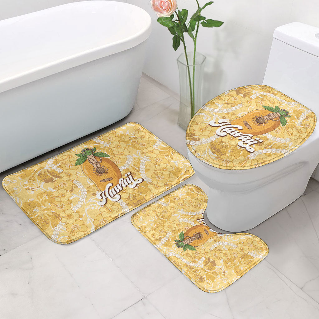 Hawaiian Mango Ukulele Bathroom Set Retro Yellow Hibiscus Pikake Lei LT9 - Polynesian Pride