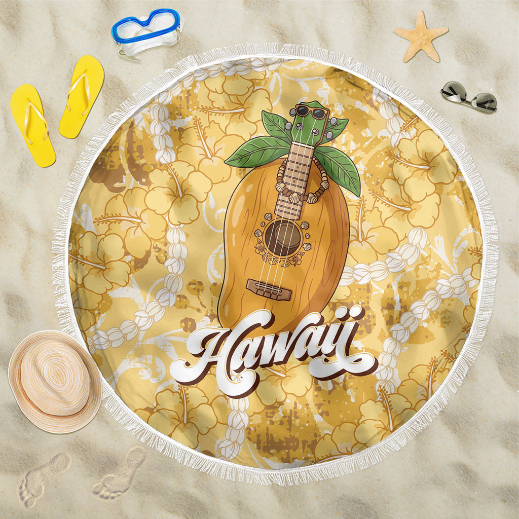 Hawaiian Mango Ukulele Beach Blanket Retro Yellow Hibiscus Pikake Lei LT9 One Size 150cm Yellow - Polynesian Pride