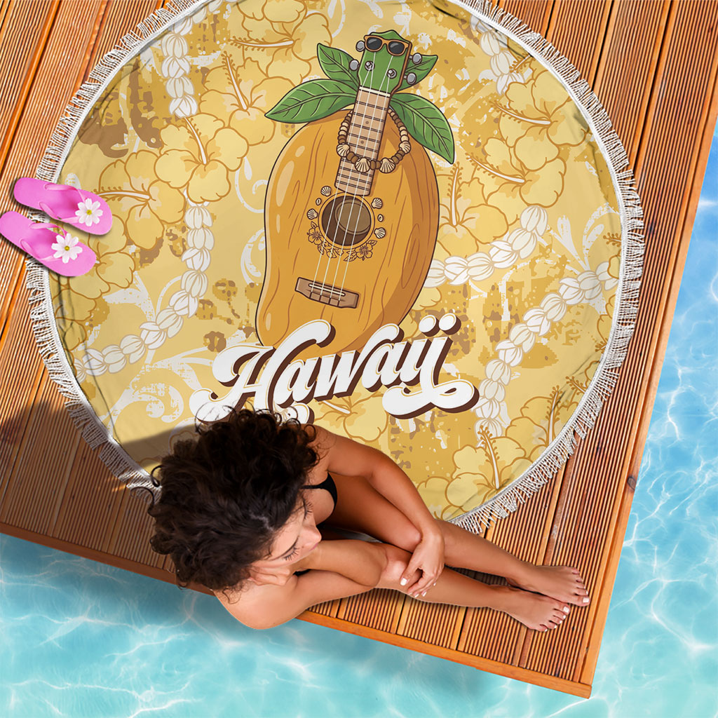 Hawaiian Mango Ukulele Beach Blanket Retro Yellow Hibiscus Pikake Lei LT9 - Polynesian Pride