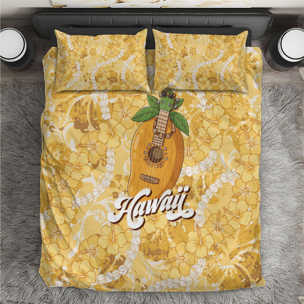 Hawaiian Mango Ukulele Bedding Set Retro Yellow Hibiscus Pikake Lei LT9 Yellow - Polynesian Pride