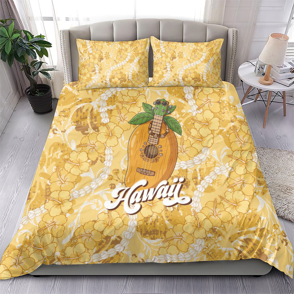 Hawaiian Mango Ukulele Bedding Set Retro Yellow Hibiscus Pikake Lei LT9 - Polynesian Pride