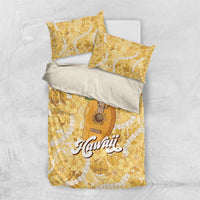 Hawaiian Mango Ukulele Bedding Set Retro Yellow Hibiscus Pikake Lei LT9 US Twin 172cm x 218cm Yellow - Polynesian Pride