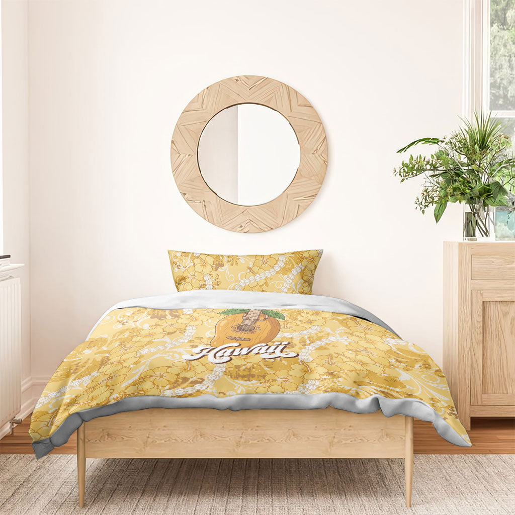 Hawaiian Mango Ukulele Bedding Set Retro Yellow Hibiscus Pikake Lei LT9 - Polynesian Pride