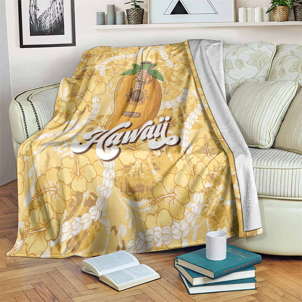 Hawaiian Mango Ukulele Blanket Retro Yellow Hibiscus Pikake Lei LT9 Yellow - Polynesian Pride