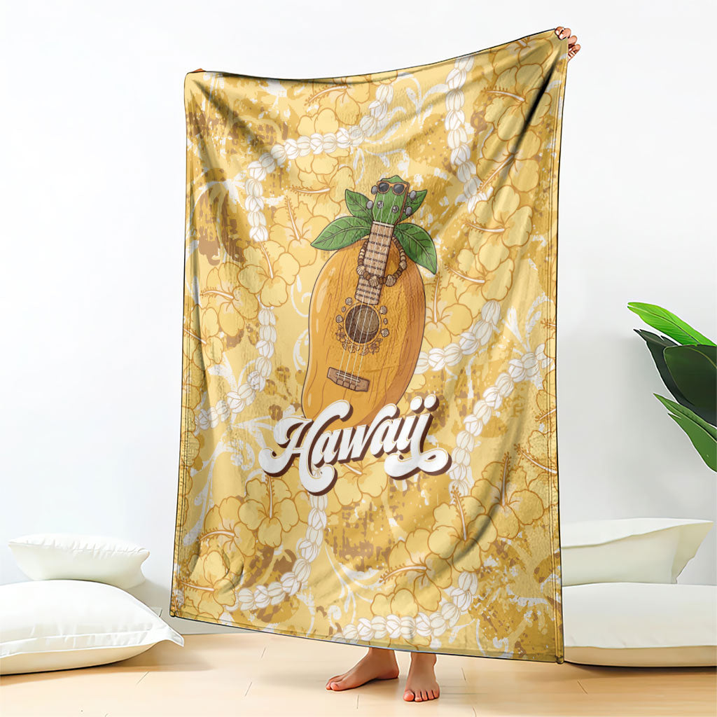 Hawaiian Mango Ukulele Blanket Retro Yellow Hibiscus Pikake Lei LT9 - Polynesian Pride