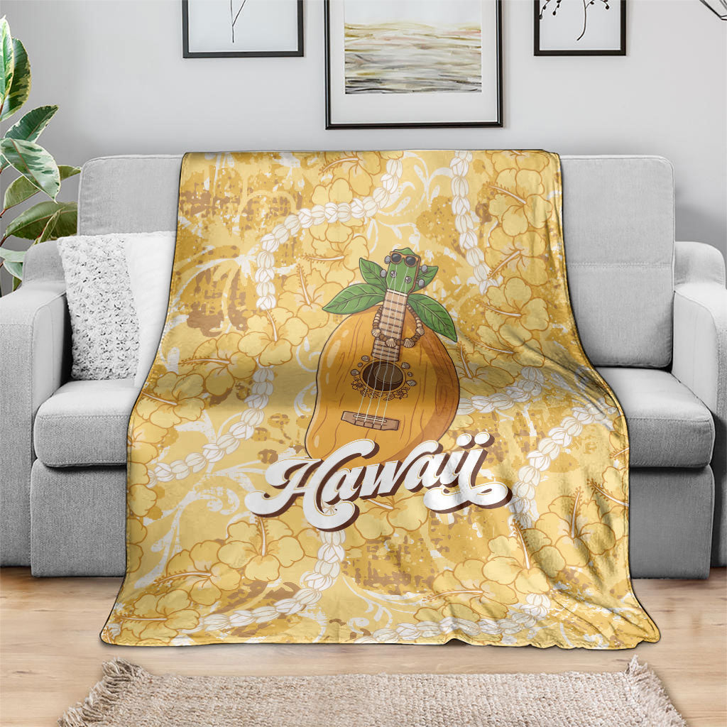 Hawaiian Mango Ukulele Blanket Retro Yellow Hibiscus Pikake Lei LT9 - Polynesian Pride