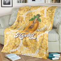 Hawaiian Mango Ukulele Blanket Retro Yellow Hibiscus Pikake Lei LT9 - Polynesian Pride