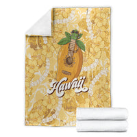Hawaiian Mango Ukulele Blanket Retro Yellow Hibiscus Pikake Lei LT9 - Polynesian Pride