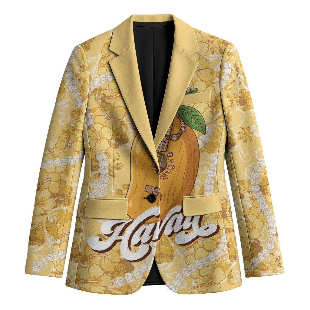 Hawaiian Mango Ukulele Blazer Retro Yellow Hibiscus Pikake Lei LT9 Unisex Yellow - Polynesian Pride