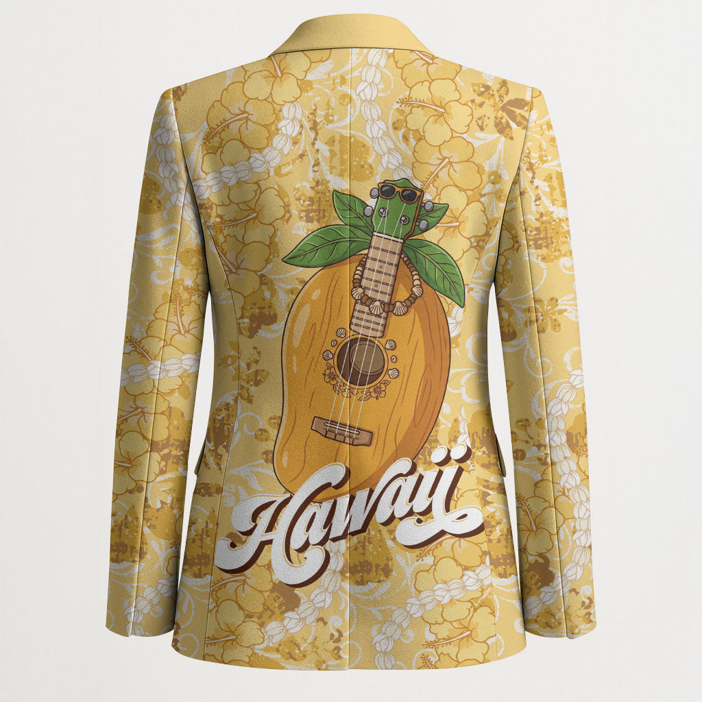 Hawaiian Mango Ukulele Blazer Retro Yellow Hibiscus Pikake Lei LT9 - Polynesian Pride