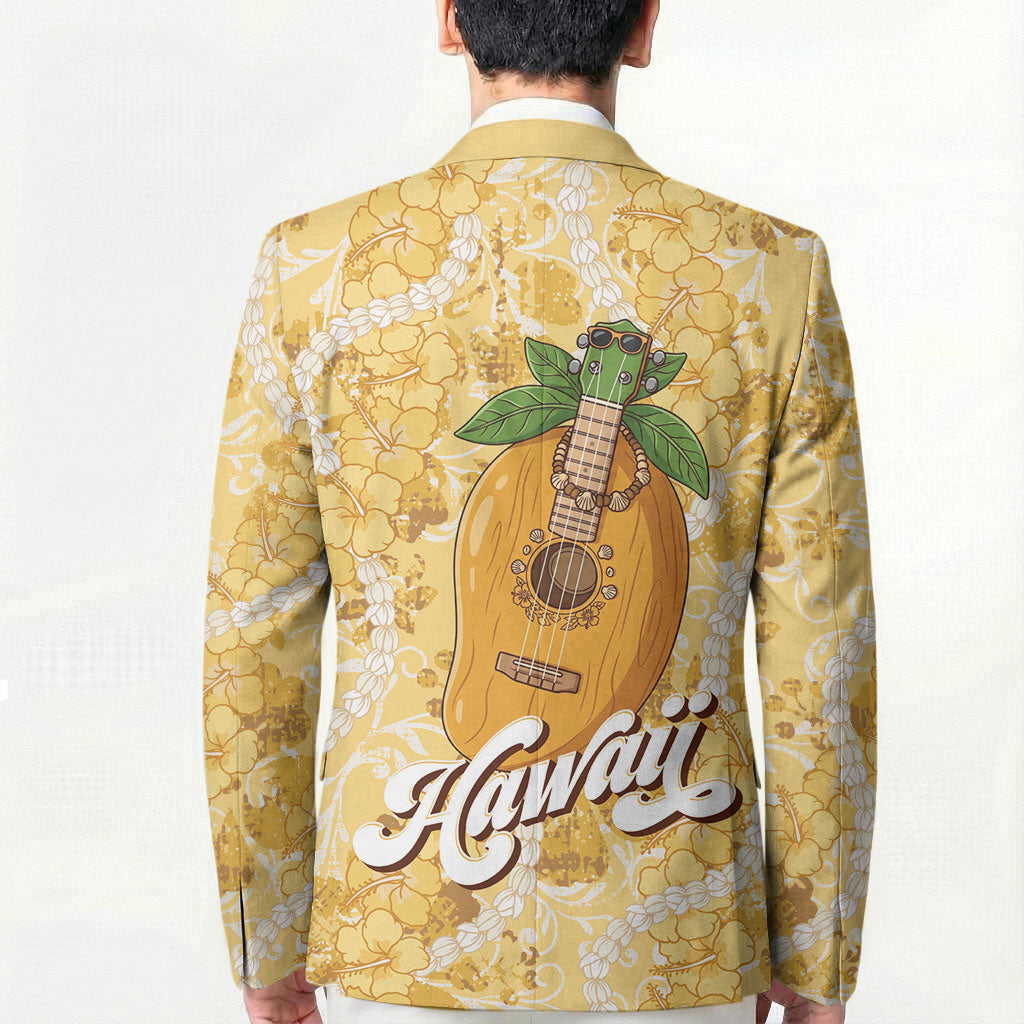 Hawaiian Mango Ukulele Blazer Retro Yellow Hibiscus Pikake Lei LT9 - Polynesian Pride