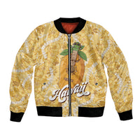 Hawaiian Mango Ukulele Bomber Jacket Retro Yellow Hibiscus Pikake Lei LT9 Unisex Yellow - Polynesian Pride