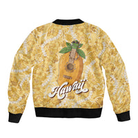 Hawaiian Mango Ukulele Bomber Jacket Retro Yellow Hibiscus Pikake Lei LT9 - Polynesian Pride