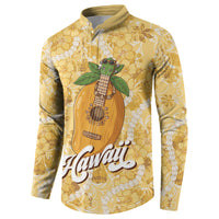 Hawaiian Mango Ukulele Button Sweatshirt Retro Yellow Hibiscus Pikake Lei LT9 - Polynesian Pride
