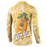 Hawaiian Mango Ukulele Button Sweatshirt Retro Yellow Hibiscus Pikake Lei LT9 - Polynesian Pride