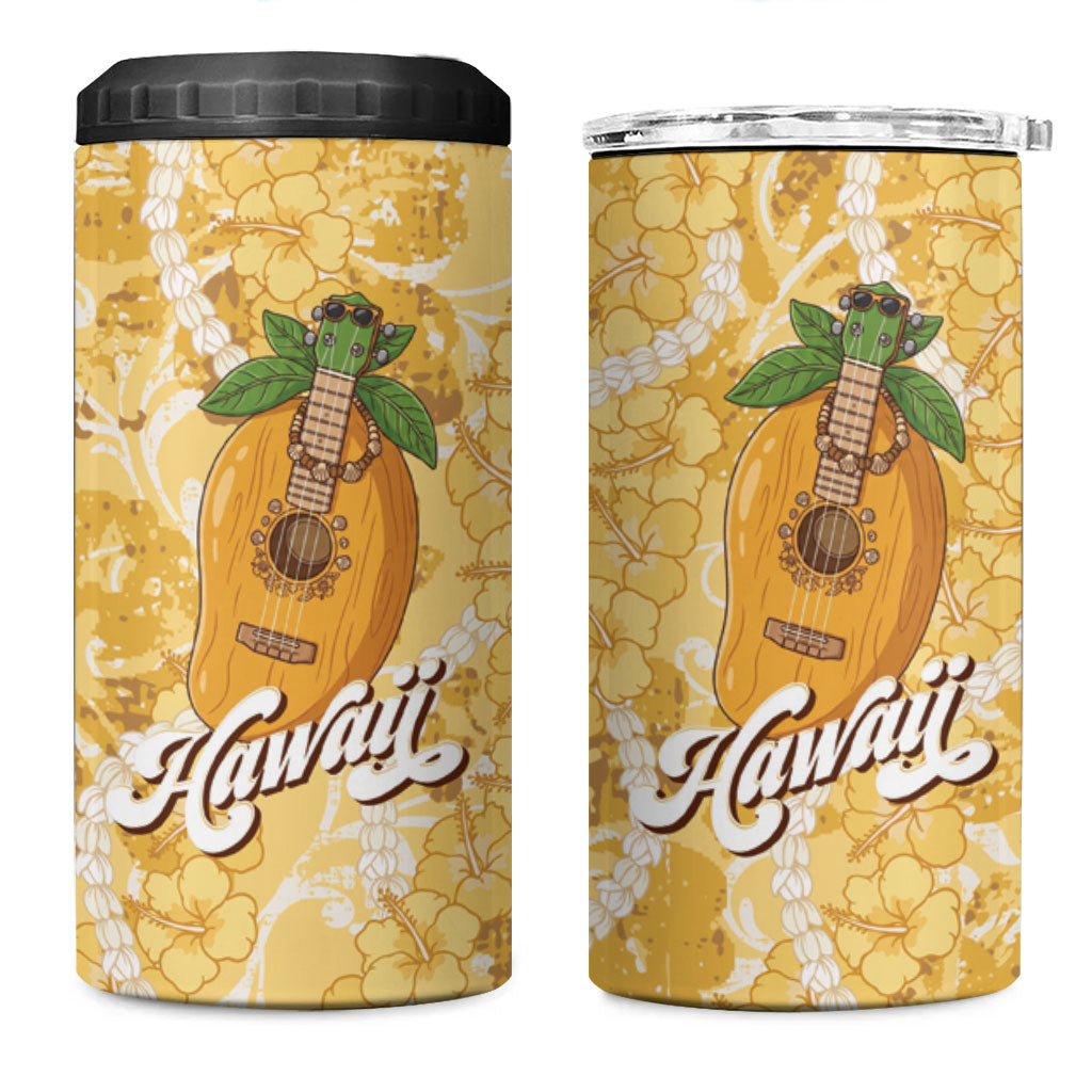 Hawaiian Mango Ukulele 4 in 1 Can Cooler Tumbler Retro Yellow Hibiscus Pikake Lei LT9 One Size: 16 oz Yellow - Polynesian Pride