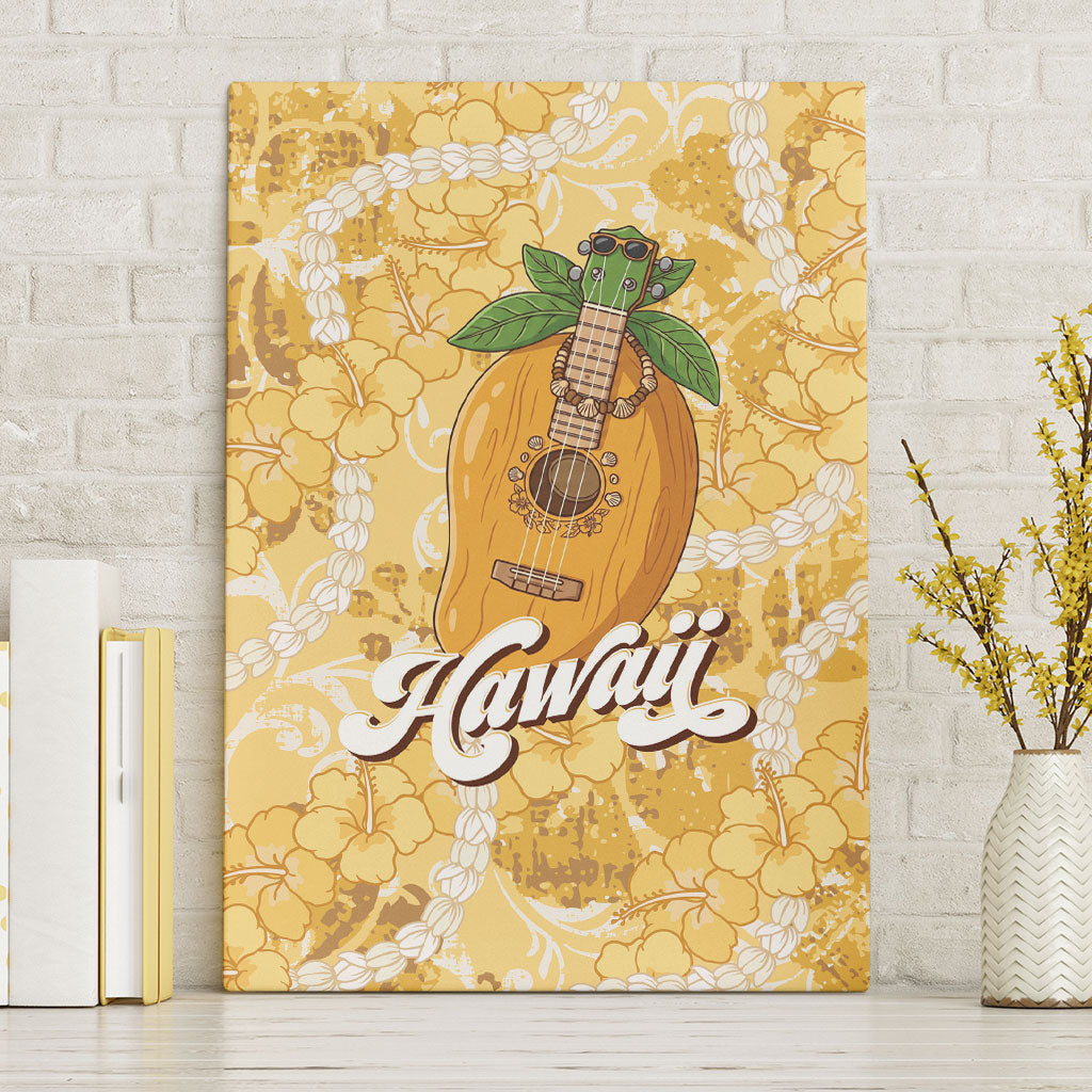 Hawaiian Mango Ukulele Canvas Wall Art Retro Yellow Hibiscus Pikake Lei LT9 Without Frame Yellow - Polynesian Pride