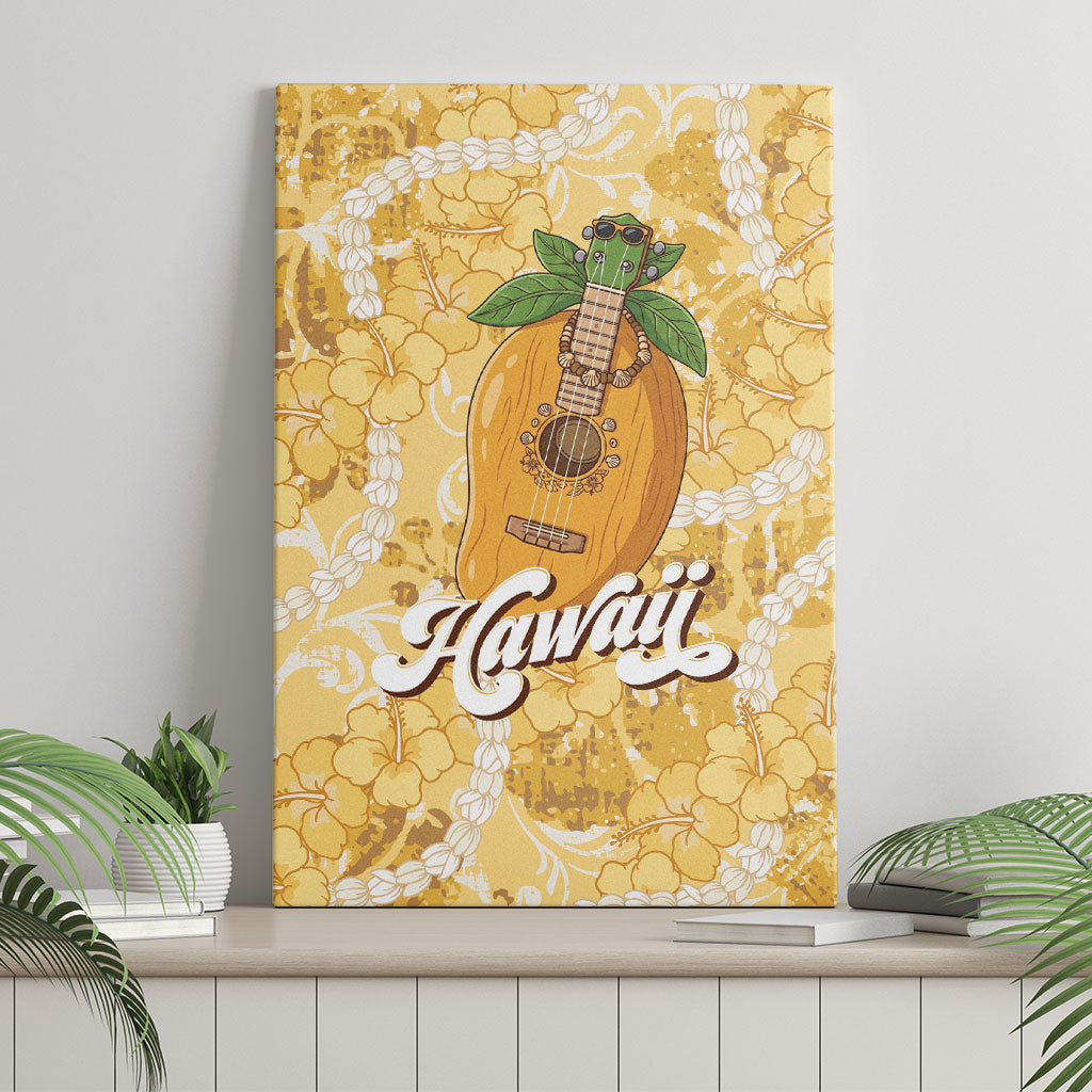 Hawaiian Mango Ukulele Canvas Wall Art Retro Yellow Hibiscus Pikake Lei LT9 - Polynesian Pride