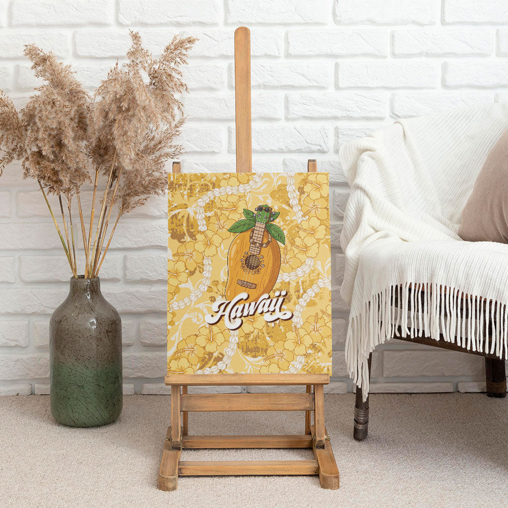 Hawaiian Mango Ukulele Canvas Wall Art Retro Yellow Hibiscus Pikake Lei LT9 - Polynesian Pride