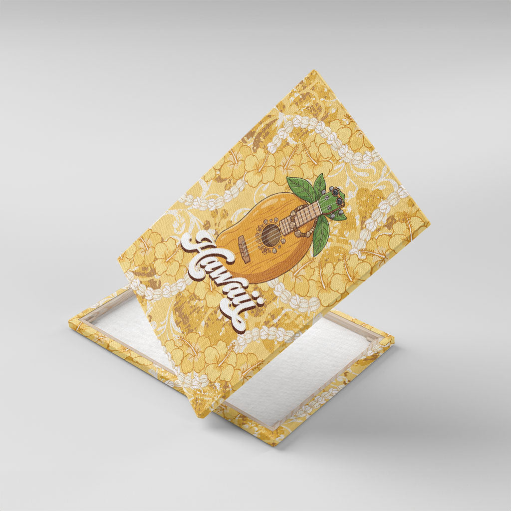 Hawaiian Mango Ukulele Canvas Wall Art Retro Yellow Hibiscus Pikake Lei LT9 With Frame Yellow - Polynesian Pride