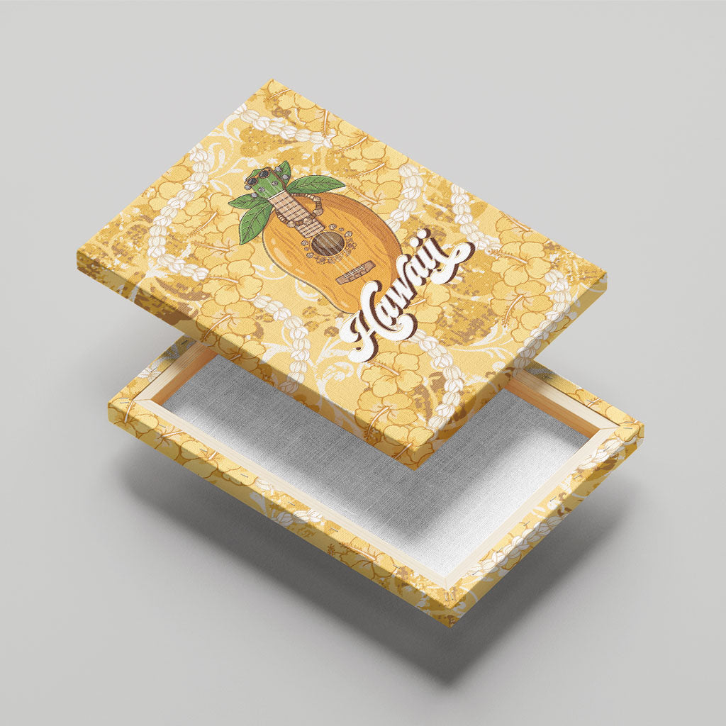 Hawaiian Mango Ukulele Canvas Wall Art Retro Yellow Hibiscus Pikake Lei LT9 - Polynesian Pride