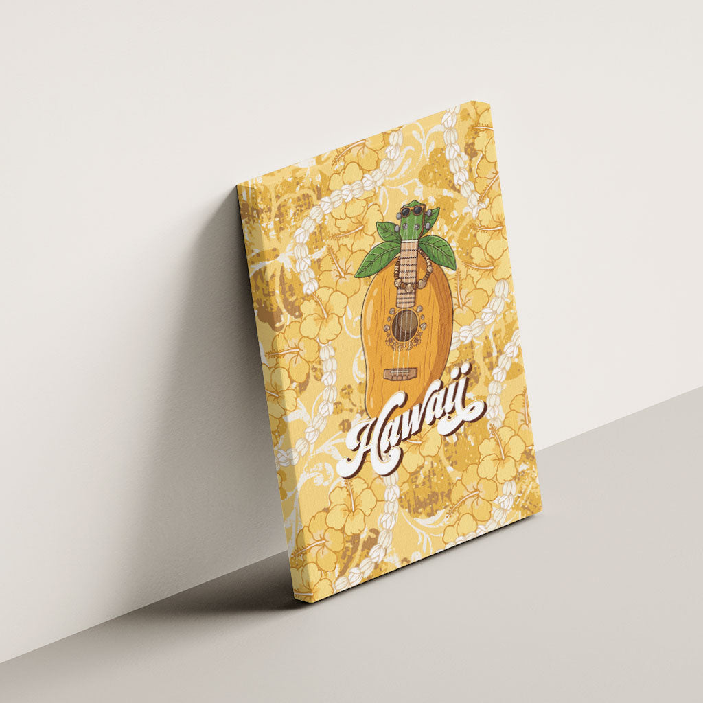 Hawaiian Mango Ukulele Canvas Wall Art Retro Yellow Hibiscus Pikake Lei LT9 - Polynesian Pride