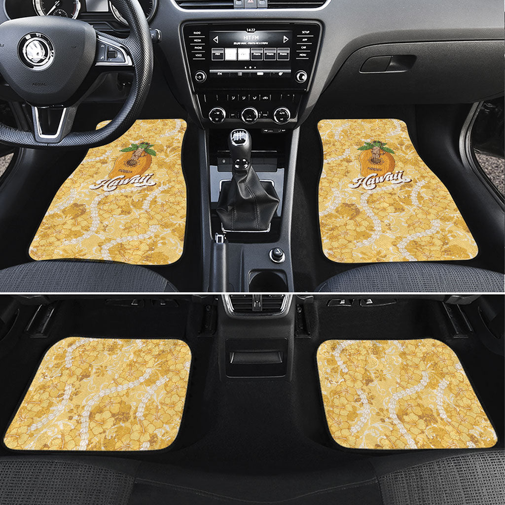 Hawaiian Mango Ukulele Car Mats Retro Yellow Hibiscus Pikake Lei LT9 Set 4pcs Yellow - Polynesian Pride